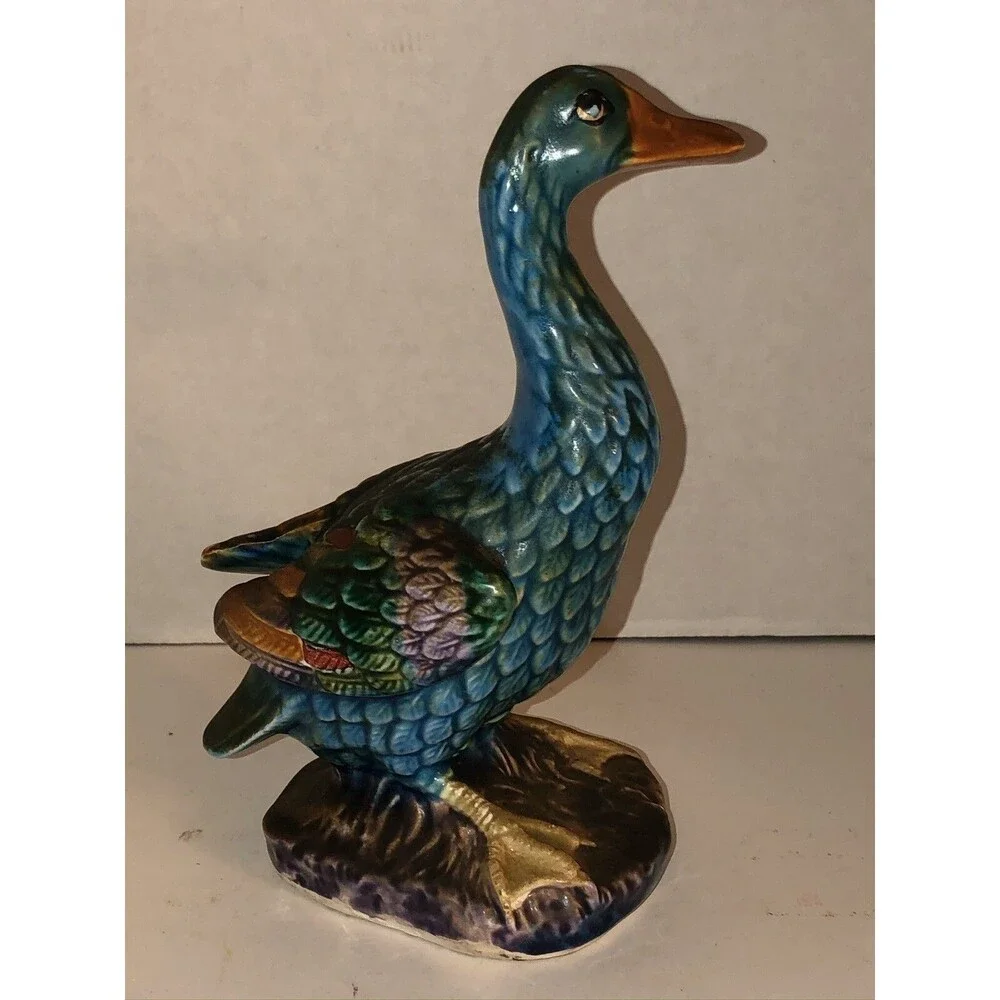 VTG 50s 60s TILSO Ceramic MALLARD DUCK Bird Figurine JAPAN Hand Painted 8” Tall